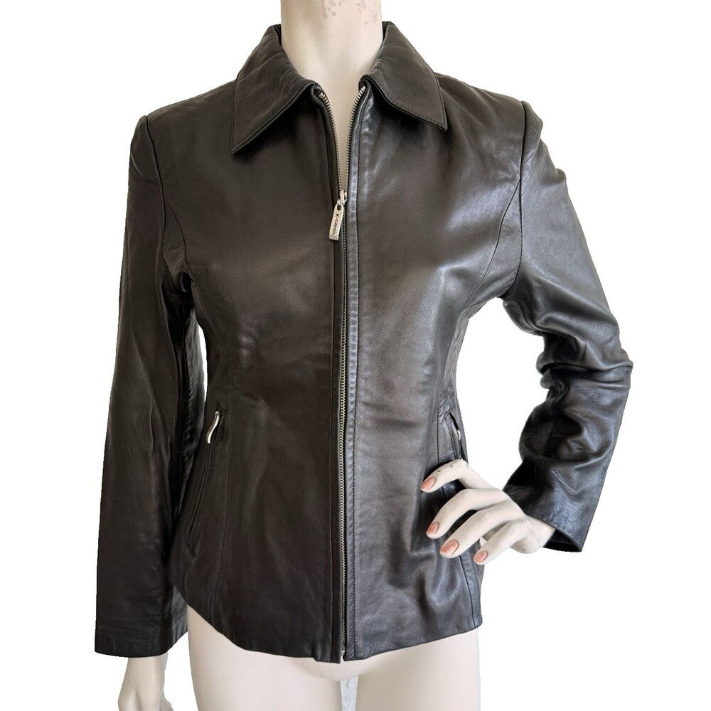 CAMEL Collection Vintage New Zealand Lambskin Leather Jacket Black Zip Front M L